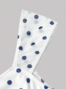 SHEIN MOD Bow Tie Ruched Mesh Polka Dot Dress - Navy Blue - View 3