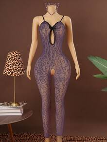 SHEIN 2pcs Women's Sexy Bodystocking Lingerie Set - Violet Purple - View 3