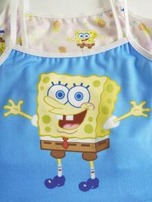 SpongeBob SquarePants | SHEIN Young Girl Comfortable Cartoon Graphic Cami Top & Boyshorts Underwear Set