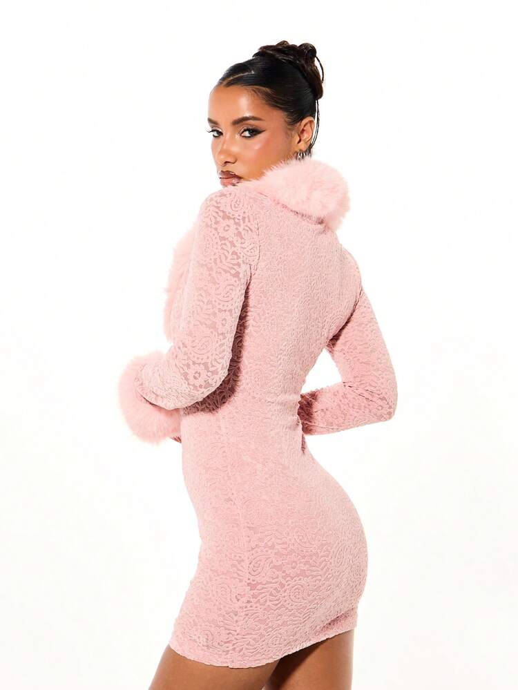 SUMWON WOMEN Lace Mini Dress With Fur Trim