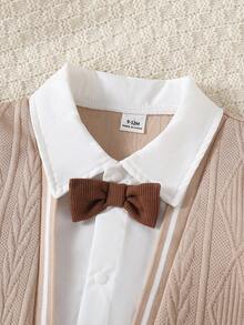 SHEIN Baby Boy Autumn New Gentleman Style 2 In 1 Jumpsuit - Brown - View 3