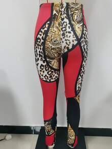 EMERY ROSE Của phụ nữ Báo In Gầy Dài Quần - Đỏ - Xem 2