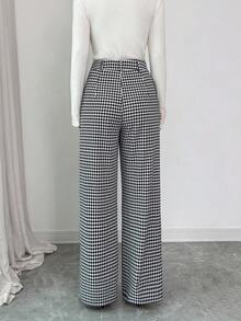 Elenzga 女士纽扣设计千鸟格阔腿宽松优雅裤 - 彩色 - 查看 2