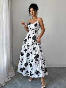 Rafferiza INS Style Adjustable Buckle Women's Spaghetti Strap Waist Cinched Long Dress - White - View 6