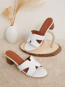 SHUZIA 女式粗跟宽版 H 带时尚拖鞋凉鞋圣诞假期秋冬季度假氛围