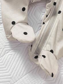 Dozy Joy 2件套新生儿长袖连脚连体衣，条纹波点杏色和卡其色拼接，拉链设计，简约时尚休闲可爱立领柔软宽松舒适家居服，适合所有季节 - 卡其色 - 查看 4