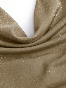 SHEIN PETITE Women's Sequin Metallic Knit Halter Neck Cropped Camisole Top, Sexy Bodycon Backless Top - Khaki - View 4