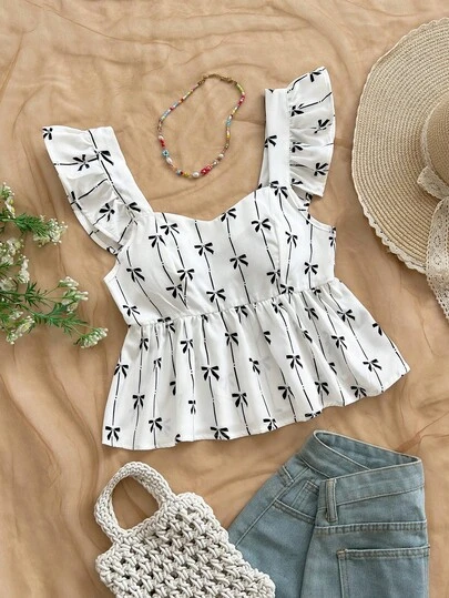 Soleia Blusa de mujer con manga de casquillo y corte evasé, adecuada para vacaciones, festivales de música, estilo bohemio, días festivos, té de la tarde