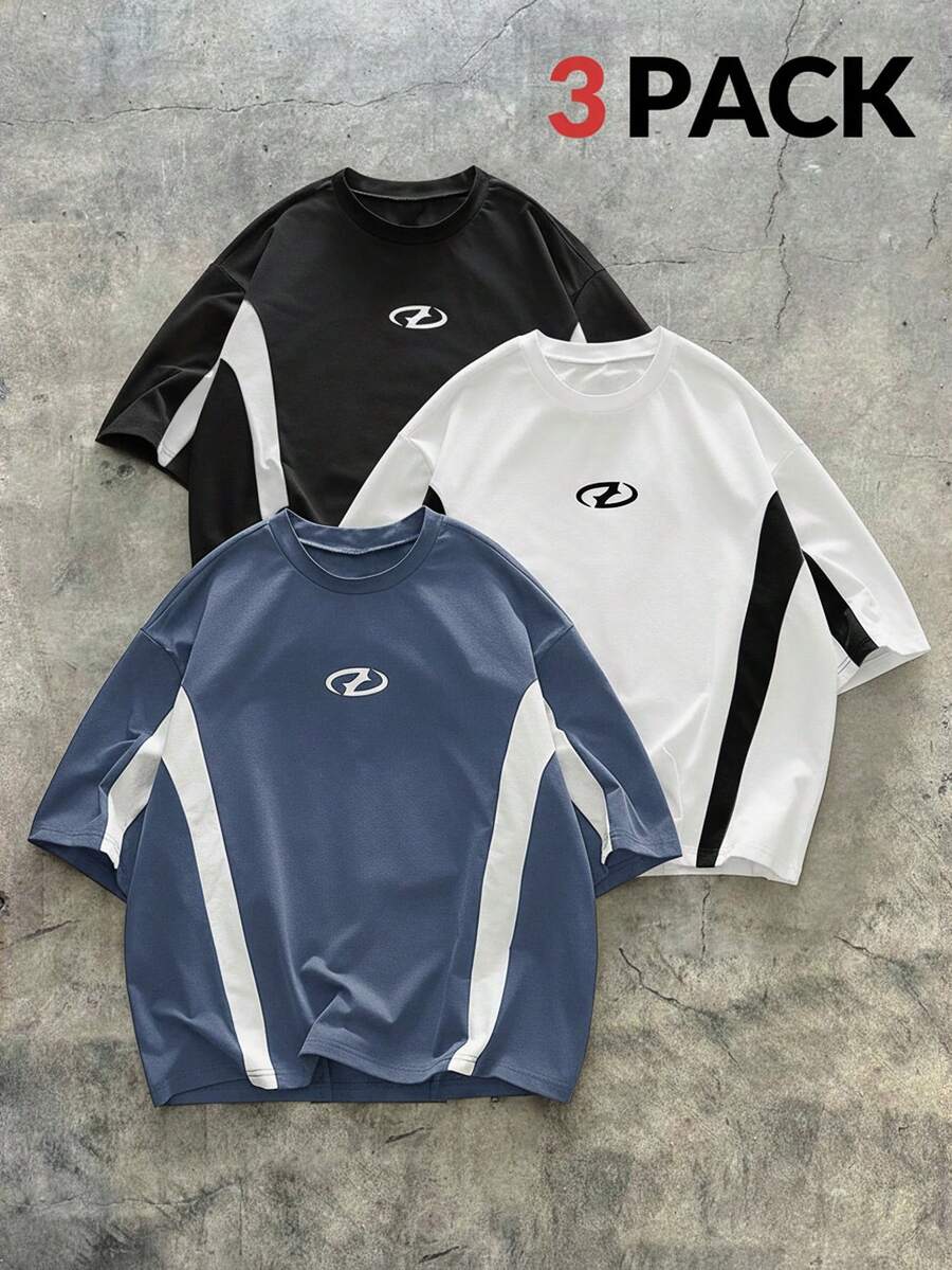 AXEPEAK 3 قطع/مجموعة تيشيرتات كاجوال قصيرة الأكمام مريحة وفضفاضة للرجال، للارتداء اليومي