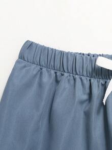 Girlism 两件套少女休闲T恤套装，饰有蝴蝶结刺绣，圆领短袖T恤搭配工装裤，时尚春夏装扮 - 藍白色 - 查看 4