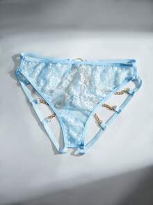 Sexy Lace Chain Bell Crotchless Panties - Baby Blue - View 8