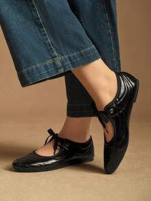 Rosivie Giày bệt buộc dây đa năng thường ngày dành cho nữ - màu đen - Xem 10