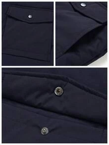 Manfinity Homme Men's Solid Color Hooded Zipper Front Pockets Fleece Casual Versatile Outdoor Long Sleeve Winter Jacket Men's Outerwear Winter Jacket For Men - Royal Blue - View 5