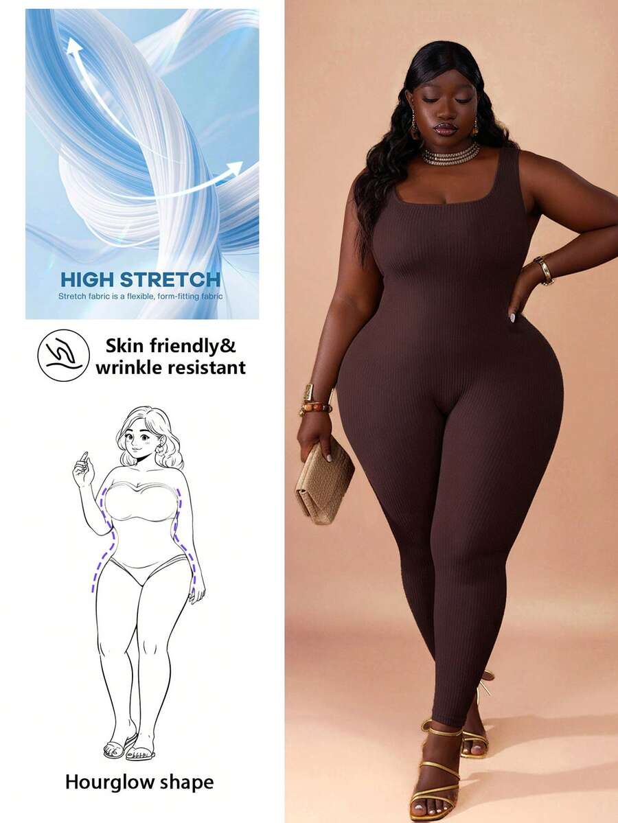 CurvyTilda Bộ đồ liền thân Slayr Basic Casual Co giãn, Đan cỡ lớn - màu nâu - Xem 1