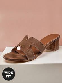 SHUZIA Women's Thick Heel Wide Fit Cutout Band Fashion Slide Sandals For Christmas Valentine's Day - Olive Green - View 4