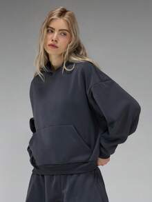 COUREZ Áo hoodie ngoại cỡ in hình đồ họa phía sau / Áo nỉ phong cách Y2K cho nữ, quần áo mùa đông cho nữ, áo hoodie cho nữ, bộ đồ thể thao mùa hè cho nữ. - Màu xanh hải quân - Xem 5