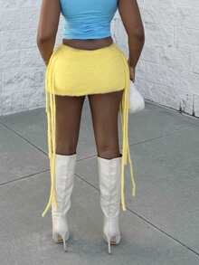 Alexandranx 2025 夏季新款波西米亚伊比萨风格女装、音乐节、西部风、游牧风、派对装、性感泳池度假邮轮旅行海滩阳光病毒式时尚单品、甜美性感红色钩针流苏迷你裙（可搭配）秋冬 - 黃色 - 查看 2