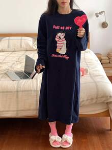 DAZY 可爱卡通印花宽松长款T恤睡裙（女款）