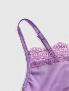 ROMWE Áo hai dây và áo tank top cỡ lớn Fairycore họa tiết bướm đính đá paisley viền ren, áo hai dây cỡ lớn dành cho nữ, áo hai dây màu tím oải hương lãng mạn cổ điển thanh lịch dành cho nữ. - Màu tím - Xem 3