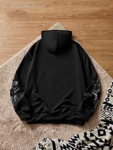 SWAVVY Oversized Spider Web Print Zip-Up Hoodie (Without T-Shirt), For Fall, Winter - Dark Grey - View 2