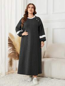 Lacomfia Plus Size Color Block Long Sleeve Casual Knit Hoodie - Black - View 4