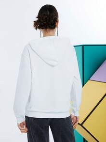 ADVENTURE TIME X SHEIN Women's Casual Cartoon & Letter Print Dropped Shoulder Loose Kangaroo Pocket Drawstring Hoodie Sweatshirt