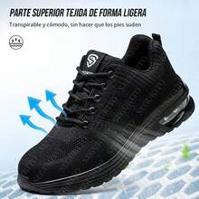 SEGURITO Zapatos de trabajo, tenis industriales hombre/mujer, bota industrial, botas de casquillo, zapatos industriales, zapatillas malla transpirables, antideslizantes, a prueba de pinchazos, ofrece una pisada cómoda. Adecuado para trabajadores de la construcción, personal de almacén, entornos de trabajo y actividades al aire libre. - Negro - Ver 9