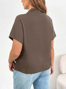 SHEIN Essnce Plus Size Women's Spring And Summer Fashion Casual Loose Comfortable Daily Slim Short-Sleeved Tops, Simple Style,Church,Work Tops - Mocha Brown - View 2
