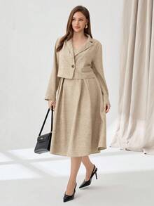 Auralis 秋冬季大码纯色单排扣长袖西装外套连衣裙优雅套装