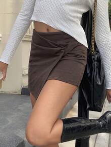 Chiquease Asymmetric Twist Strap Mini Skirt - Brown - View 6
