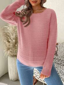 SHEIN Maternity Casual Solid Color Bowknot Drop Shoulder Long Sleeve Sweater - Dusty Pink - View 3