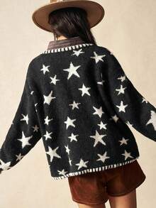 Bohemela Áo khoác ngoài phong cách Boho Xuân/Hè, Áo cardigan nữ dáng dài tay, họa tiết ngôi sao jacquard, hai túi, chất liệu lông mềm mại, dáng rộng, thích hợp cho kỳ nghỉ hè, đi biển, mặc hàng ngày, đi học, đi chơi, dự tiệc, đón năm mới, lễ tình nhân, phong cách vintage những năm 2000, kỳ nghỉ hè Y2K, đi biển. - Xám - Xem 8