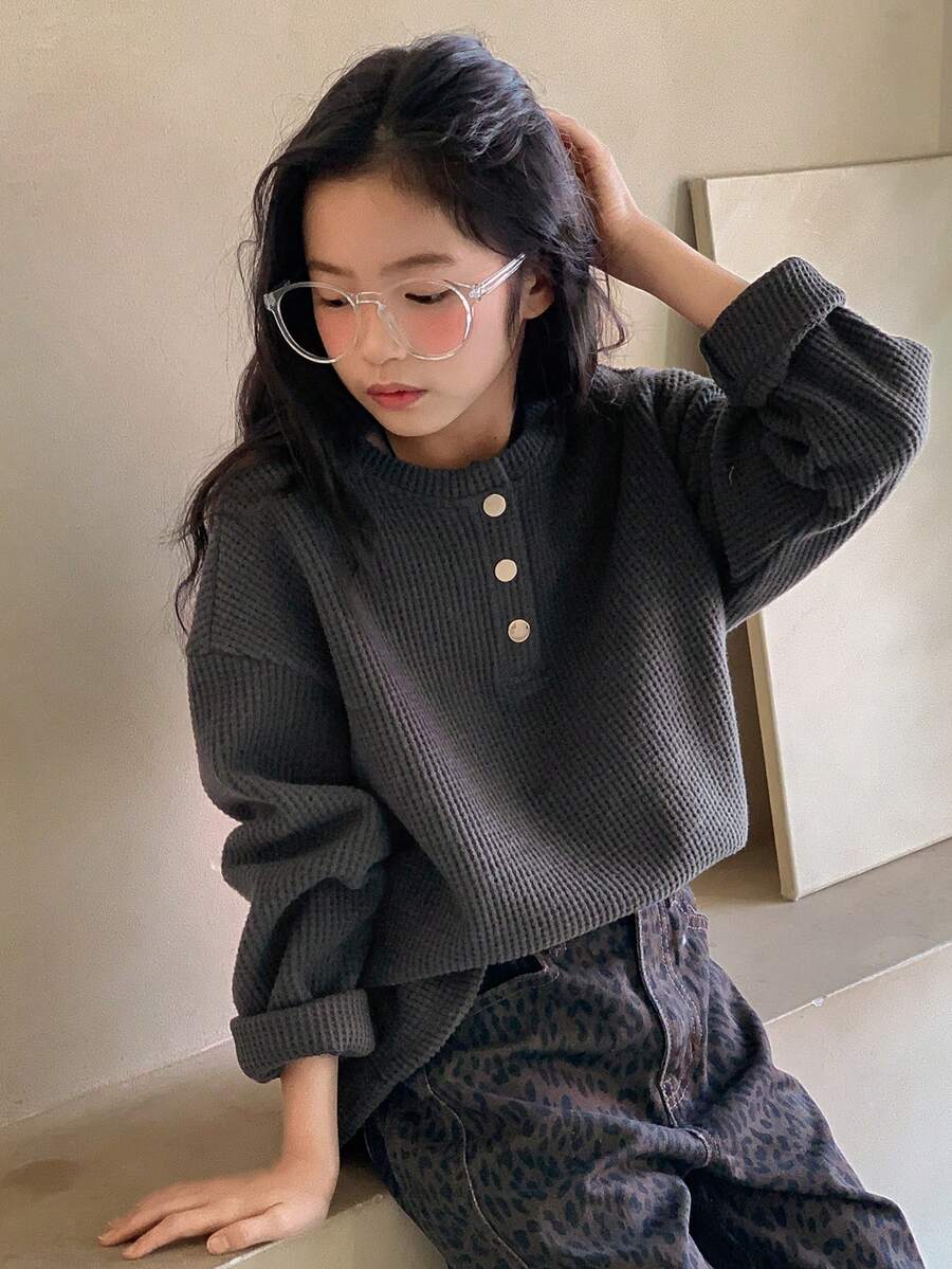 DAZY 少女圆领长袖针织T恤，秋季款