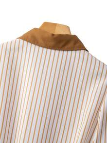 GlowEve CURVE Plus Size Striped Patchwork Contrast Color Long Sleeve Dress - Multicolor - View 4