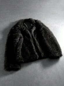 PAVTROS Men's Fashionable Fluffy Long Sleeve Jacket, Autumn/Winter Emo Jacket Goth Jacket Mens Fur Coat Fur Jacket - Black - View 1