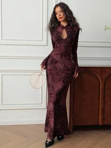 EastFlair Women's Elegant Keyhole Neck Flare Sleeve Fish Tail Hem Dress, Autumn Long Sleeve Formal Dress