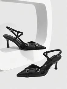 CUCCOO SZL Simple Casual Solid Color Pointed Toe Women Pumps - Black - View 2