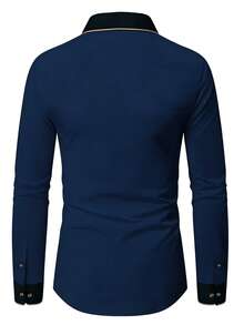 Manfinity Mode Camisa de manga larga casual y versátil con cuello vuelto y abotonadura sencilla para hombres