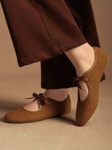 Rosivie 女士休闲百搭系带平底鞋 - 薑色 - 查看 3