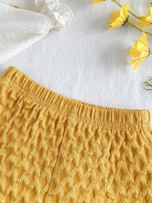 SHEIN Vintaside Kids 女婴甜美碎花背心和提花短裤套装，春夏款，适合外出和休闲穿着 - 杏色 - 查看 8