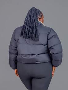 CurvyTilda 大码女式短款棉袄，冬季 - 黑色 - 查看 2
