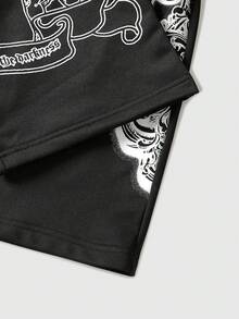 ROMWE MEN Men's Casual Straight-Leg Sweatpants With American Style Virgin Mary & English Text Print, Suitable For Autumn/Winter - Black - View 6