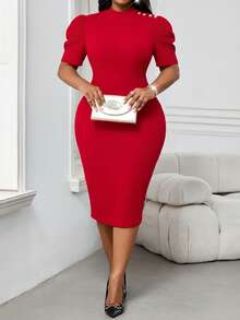 SHEIN Lady Vestidos talla grande Vestido negro de manga corta Atuendos de festival Vestido de Halloween Vestido negro de graduación Atuendos de vacaciones Mujer Vestido de Año Nuevo Fiesta de San Valentín Ropa de San Valentín Vestido de San Valentín Vestido de San Valentín Atuendos de festival para mujeres Atuendo de San Valentín para mujeres - Rojo - Ver 4