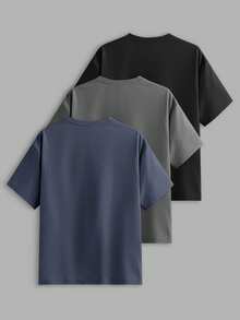 EASEVO 3pcs/Set Plus Size Men's Solid Color Fitted Crew Neck Short Sleeve T-Shirts, Casual For Summer & Daily Wear Basic T Shirts Men Tshirt Pack - Multicolor - View 2