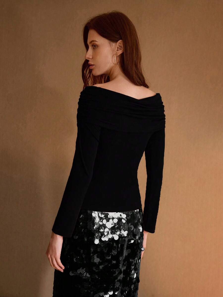 MOTF PREMIUM WOMEN'S ELEGANT ONE-SHOULDER T-SHIRT - Black - View 2