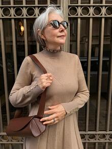 Vivie Lora Women Loose A-Line Long Sleeve Sweater Dress - Khaki - View 7