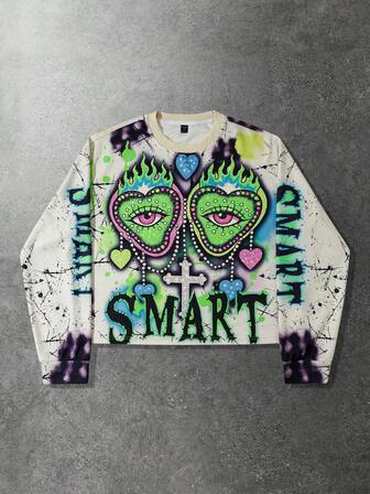 Street Life Maglietta a maniche lunghe oversize con stampa grafica retrò per uomo