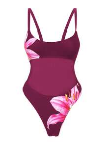 Swim SXY Đồ bơi liền thân hở lưng gợi cảm màu trơn đi biển mùa hè dành cho nữ, phong cách lễ hội Boho - Màu Đỏ Sâu - Xem 4