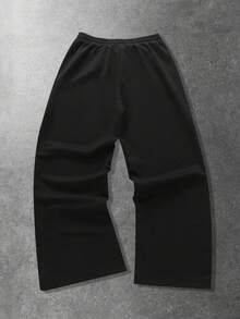 ROMWE MEN Men's Casual Straight-Leg Sweatpants With American Style Virgin Mary & English Text Print, Suitable For Autumn/Winter - Black - View 2