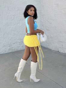 Alexandranx 2025 夏季新款波西米亚伊比萨风格女装、音乐节、西部风、游牧风、派对装、性感泳池度假邮轮旅行海滩阳光病毒式时尚单品、甜美性感红色钩针流苏迷你裙（可搭配）秋冬 - 黃色 - 查看 6